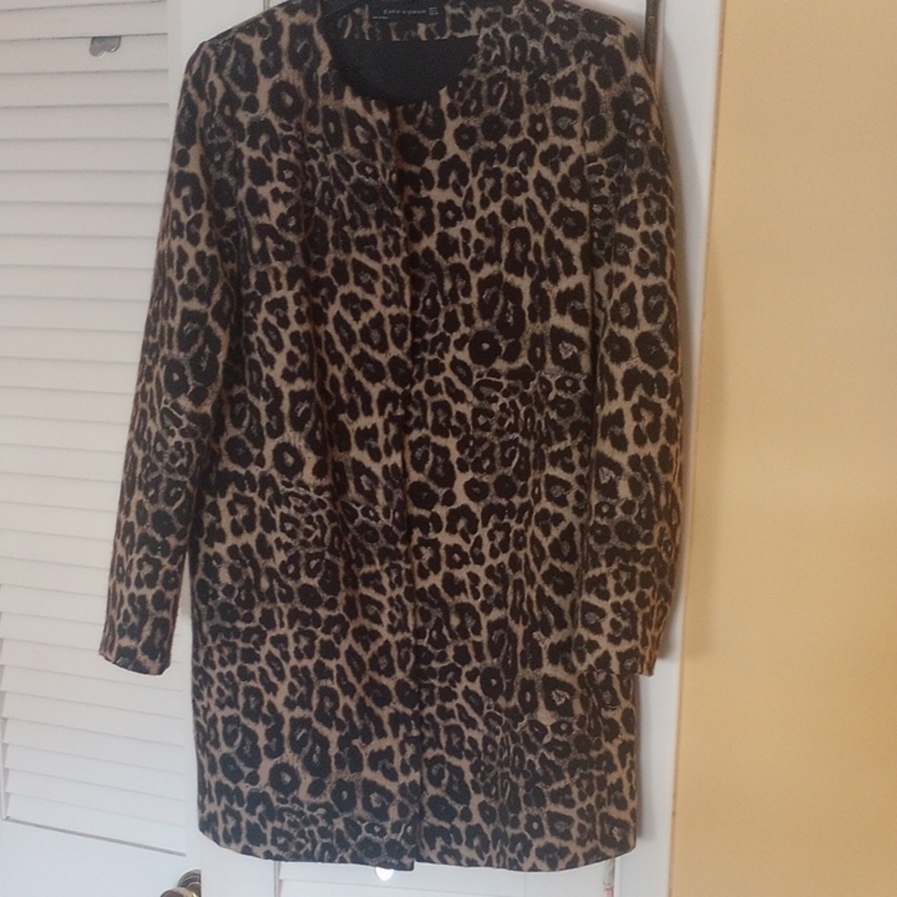 Zara Animal Print Teddy Jacket - Black and Tan